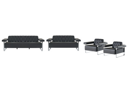 Schwarz Modern Stil Chestefield Design Büro 4tlg Set Sofagrnituren
