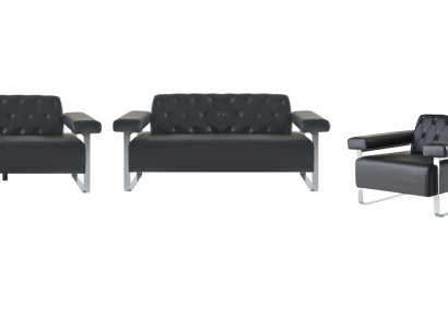 Schwarz Modern Stil Chestefield Design Büro 4tlg Set Sofagrnituren
