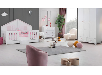 Kinderzimmer Set Modern Bett Mehrfarbig Kleiderschrank Kommode Helles Neu