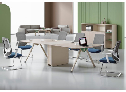 Beige Arbeitszimmer Möbel Designer Konferenztisch Holz Büroschränke 3tlg