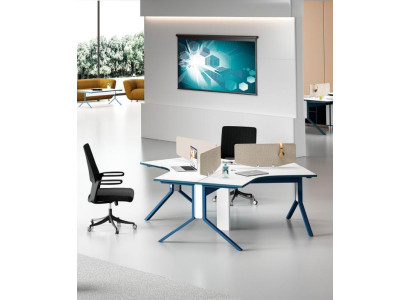 Moderner Blau-Weißer 3-Personen Bürotisch Designer Arbeitszimmer Möbel