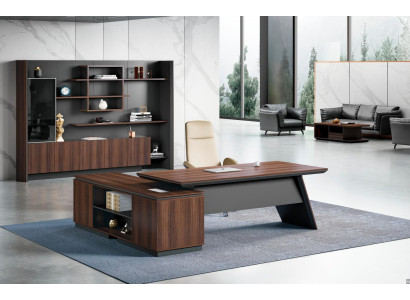 Hochwertiger Brauner Eckschreibtisch Designer Büromöbel Robuste Möbel