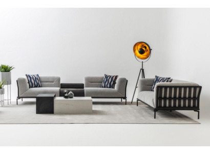 Hellgraue Sofagarnitur Eleganter 4-Sitzer Polster Dreisitzer 2tlg Set