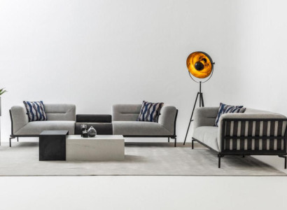 Hellgraue Sofagarnitur Eleganter 4-Sitzer Polster Dreisitzer 2tlg Set