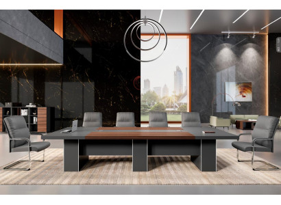 Designer Besprechungstisch Großer Bürotisch Grauer Edler Konferenztisch