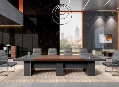 Grau-Brauner Arbeitszimmer Konferenztisch Luxuriöser Besprechungstisch