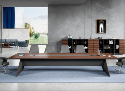 Braun-Grauer Konferenztisch Designer Arbeitszimmer Möbel Holz Tische