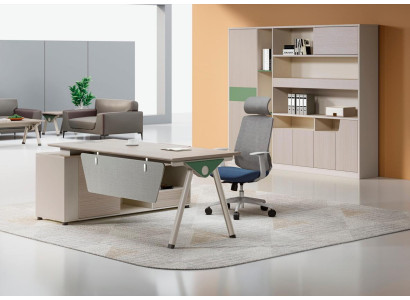 Schicker Beiger Ecktisch Designer Bürotisch Arbeitszimmer Holz Möbel