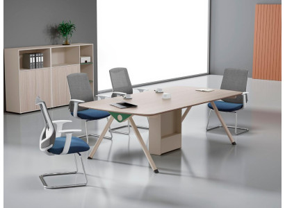 Beige Arbeitszimmer Garnitur Designer Konferenztisch Edle Holz Schränke