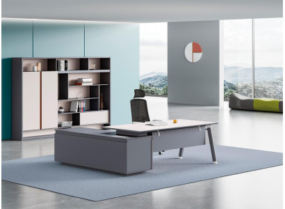 Hellgrauer Ecktisch Designer Arbeitszimmer Möbel Chef Holz Schreibtisch