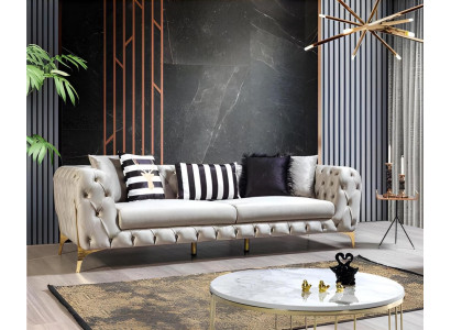 Chesterfield Hellbeiger 3-Sitzer Luxuriöse Wohnzimmer Designer Couch