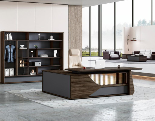 Braun-Grauer Chef Schreibtisch Designer Büromöbel Robuster Holz Tisch