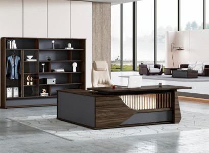 Braun-Grauer Chef Schreibtisch Designer Büromöbel Robuster Holz Tisch