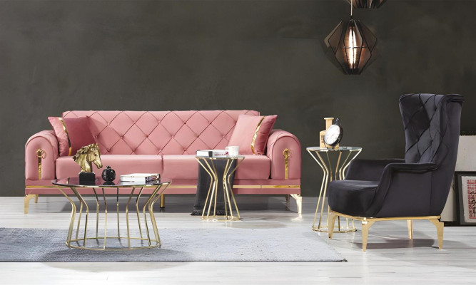 Chesterfield Rosa Edelstahl Sofa Moderne Polstercouch Luxus Dreisitzer