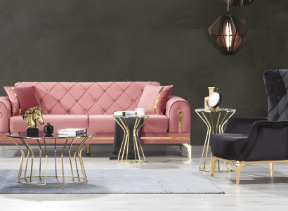 Chesterfield Rosa Edelstahl Sofa Moderne Polstercouch Luxus Dreisitzer