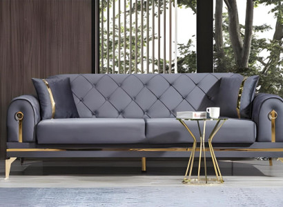 Chesterfield Graues Stoffsofa Designer Wohnzimmer Dreisitzer Textil 3-er