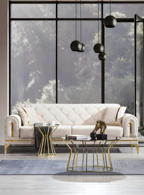 Chesterfield Edelstahl Couch Weißer Wohnzimmer Dreisitzer Luxus Möbel