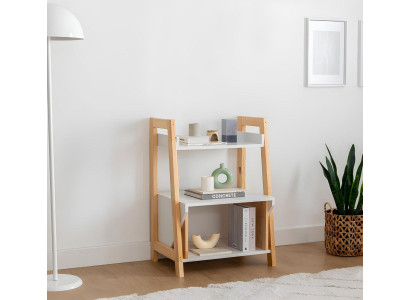 Beige-Weißes Bücherregal Ablagenregal Hochwertige Holz Beistellkommode