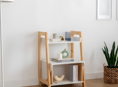 Beige-Weißes Bücherregal Ablagenregal Hochwertige Holz Beistellkommode