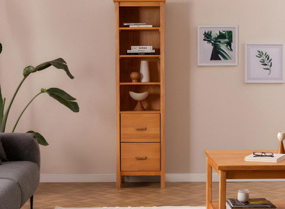 Robuste Hellbraune Wohnzimmer Vitrine Designer Holz Schrank 2-Schubladen