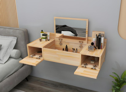 Modern Beige Schminktisch mit Spiegel Luxus Konsole Kommode Schlafzimmer