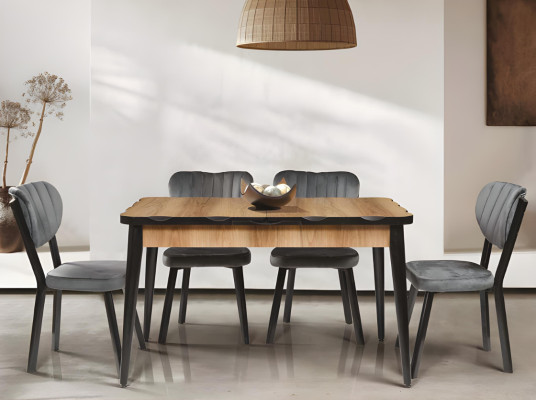 Schwarz-Brauner Esstisch Rechteckiger Esszimmer Tisch Holz Tischplatte