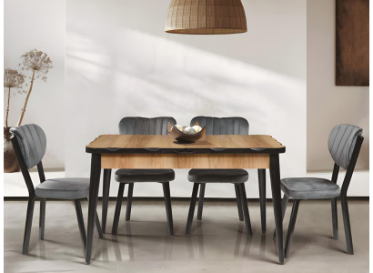 Schwarz-Brauner Esstisch Rechteckiger Esszimmer Tisch Holz Tischplatte