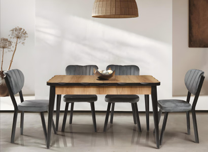 Schwarz-Brauner Esstisch Rechteckiger Esszimmer Tisch Holz Tischplatte