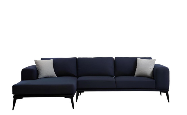 Ecksofa L-Form Dunkelblau Einfarbig Textil Material mit Kissen Wohnzimmer