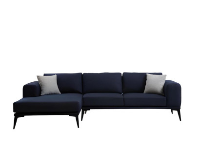 Ecksofa L-Form Dunkelblau Einfarbig Textil Material mit Kissen Wohnzimmer
