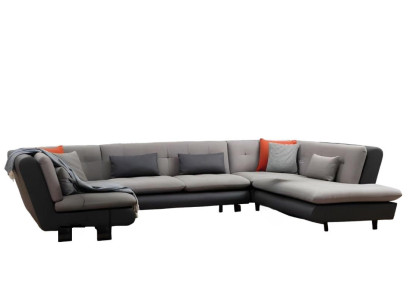 Ecksofa U-Form Wohnzimmer Textil Material mit Kissen Modern Design Stil