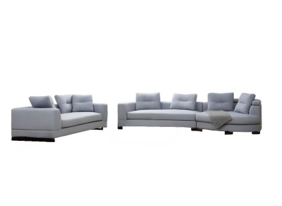 Wohnzimmer Set 2tlg 3-Sitzer mit U-Form Sofas Stoffsofas Grau Einfarbig