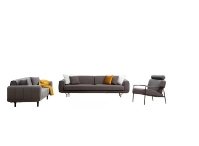 Wohnzimmer Set 3tlg 4-Sitzer 3-Sitzer Sessel mit Kissen Grau Einfarbig