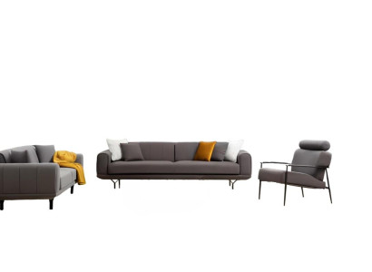 Wohnzimmer Set 3tlg 4-Sitzer 3-Sitzer Sessel mit Kissen Grau Einfarbig