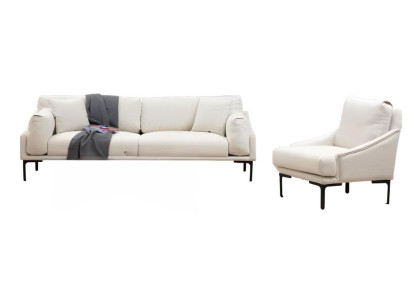 Wohnzimmer-Set 2tlg 3-Sitzer Sofa Sessel Weiß Textil Wohnzimmer Modern