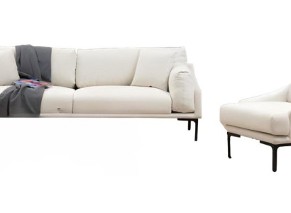 Wohnzimmer-Set 2tlg 3-Sitzer Sofa Sessel Weiß Textil Wohnzimmer Modern