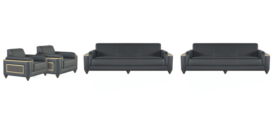 Schwarz-Graue Designer Sitzgarnitur 2x Dreisitzer 2x Sessel 4tlg Set