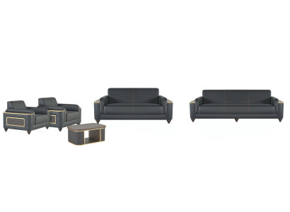 Schwarze Wohnzimmer Sitzgarnitur Designer Dreisitzer Sessel Couchtisch