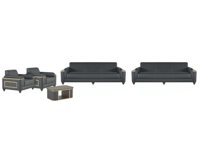 Schwarze Wohnzimmer Garnitur Designer Möbel 3-Sitzer 2x Sessel 5tlg