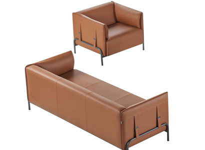 Arbeitszimmer 2tlg 3-Sitzer mit Sessel Braun Einfarbig Modern Design