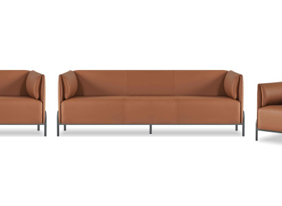 Braune Ledergarnitur Designer Arbeitszimmer Möbel 2x Dreisitzer Sessel