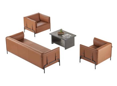 Arbeitszimmer-Set 4tlg 3-Sitzer 2x Sessel Couchtisch Braun Grau Zweifarbig