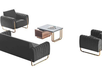 Arbeitszimmer Stoffsofas Set 3-Sitzer 2x Sessel Couchtisch Modern Stil