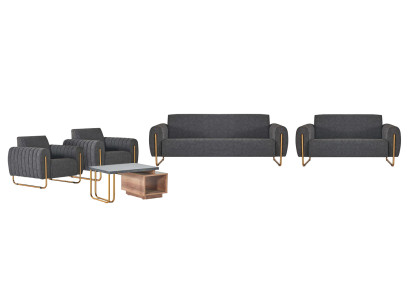 Luxuriöse Graue Polstergarnitur Designer Sofas Edler Holz Couchtisch