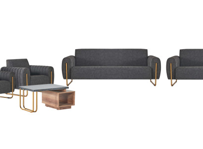 Luxuriöse Graue Polstergarnitur Designer Sofas Edler Holz Couchtisch