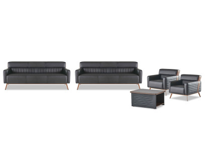 Designer Schwarze Sitzgarnitur 2x Lehnsessel Dreisitzer Couchtisch 5tlg