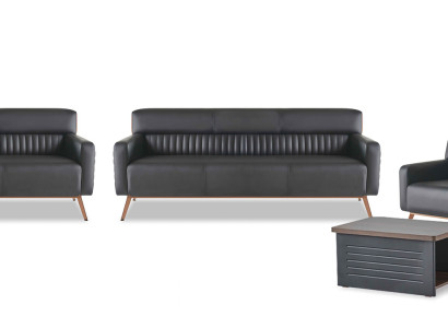 Designer Schwarze Sitzgarnitur 2x Lehnsessel Dreisitzer Couchtisch 5tlg