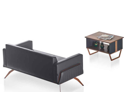 Arbeitszimmer-Set 2tlg 2-Sitzer mit Couchtisch Grau Braun Zweifarbig