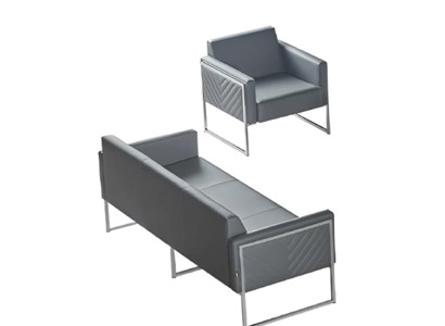 Arbeitszimmer Set 2tlg 3-Sitzer mit Sessel Grau Einfarbig Modern Design
