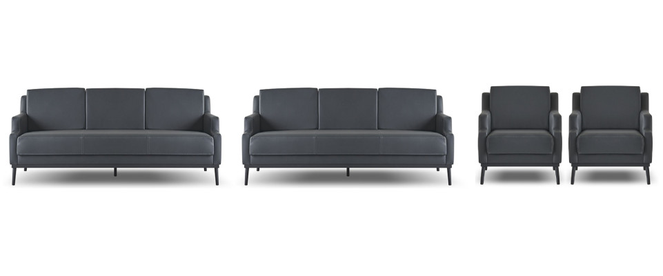 Arbeitszimmer-Set 4tlg 2x 3-Sitzer 2x Sessel Dunkelgrau Einfarbig Modern